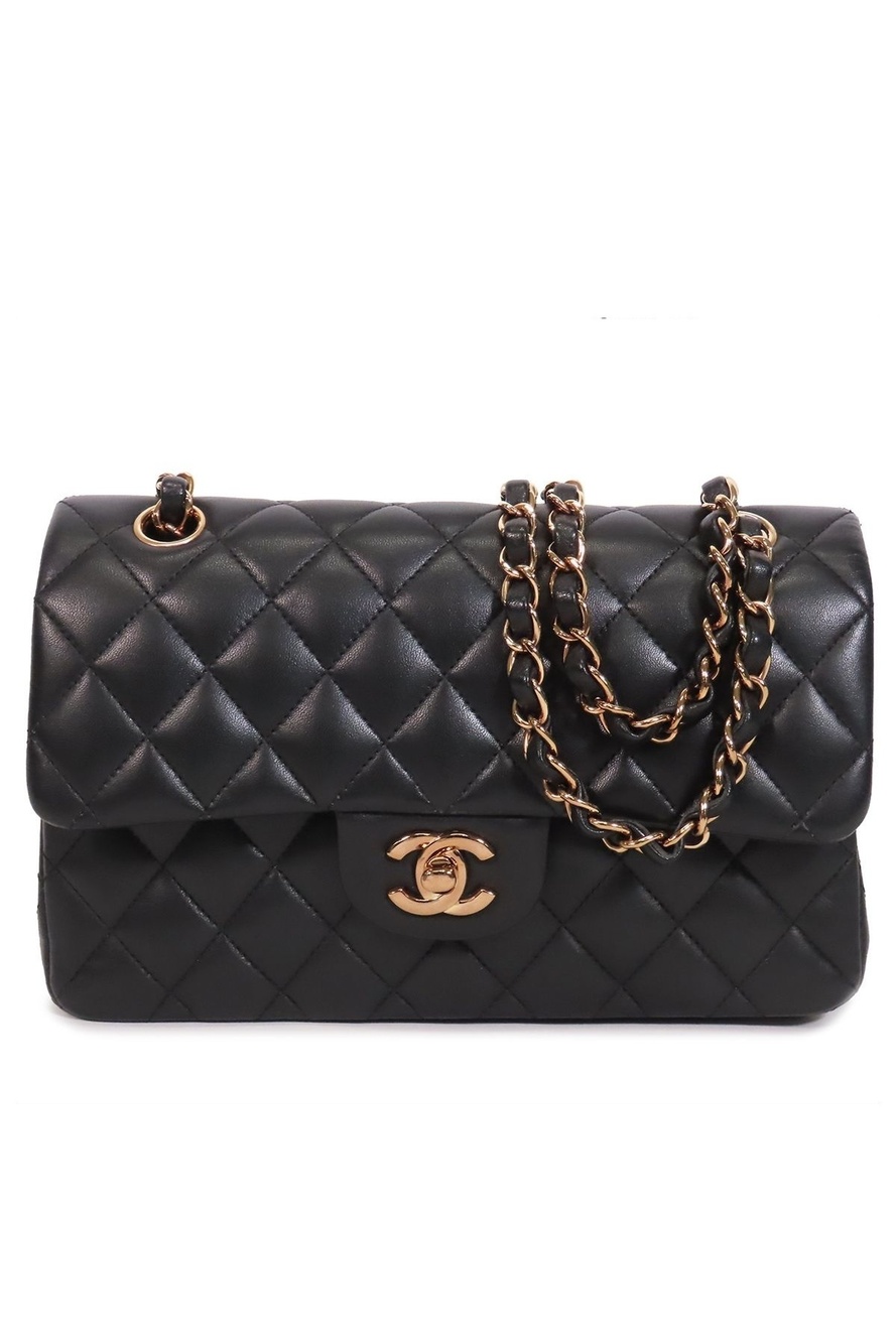 Chanel Chain Black Pink Gold Lambskin Quilted 23 Double Flap Shoulder Bag